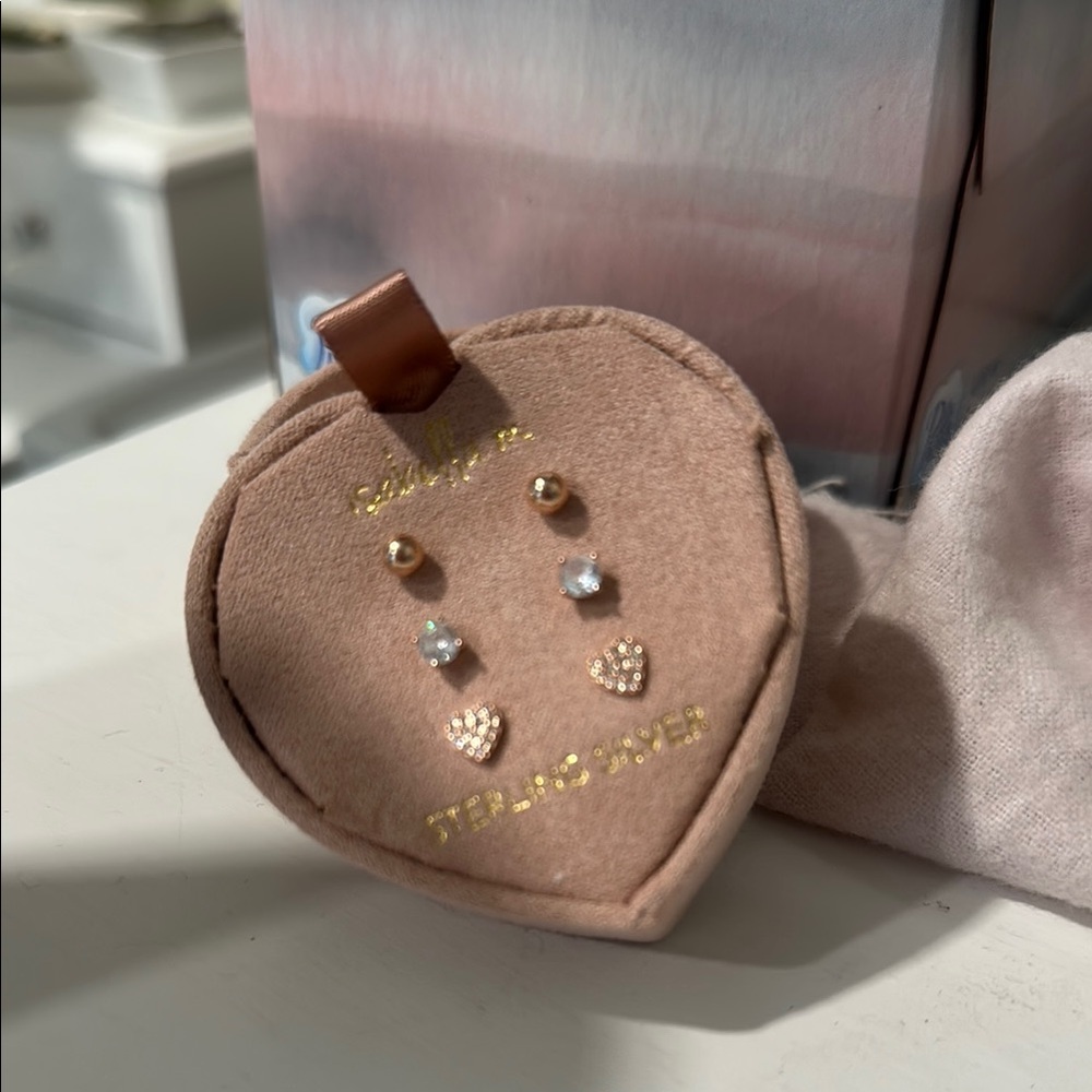 Rose gold, cubic zirconia, ball and Heart Stud Earrings